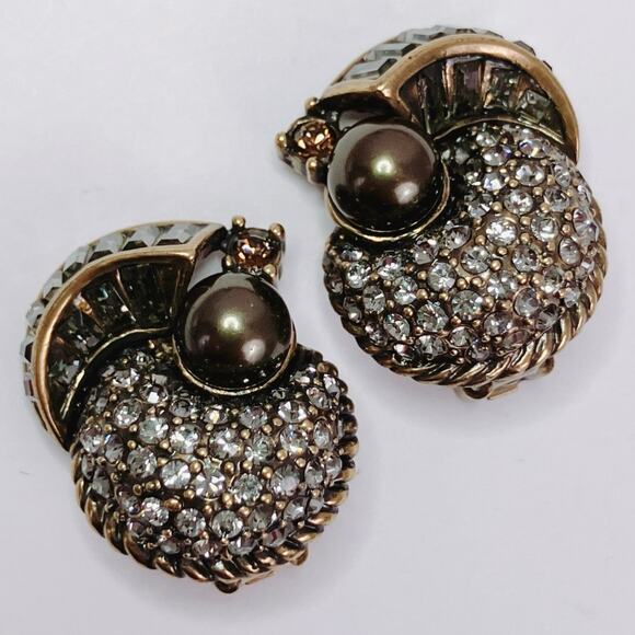 Vintage Signed Heidi Daus Art Deco Revival Gold Tone Faux Pearl Clip On Earrings - Picture 5 of 9